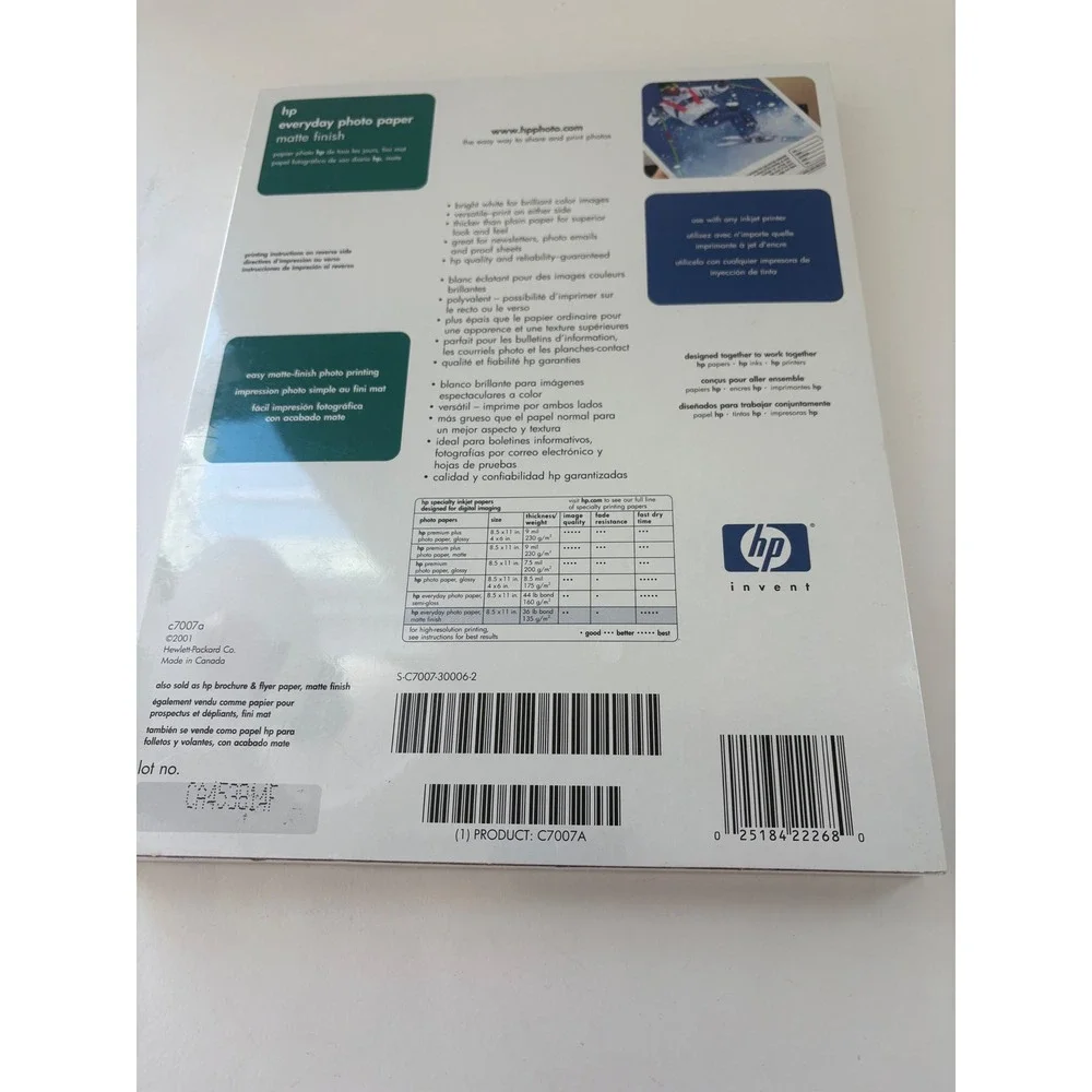 HP‎ Everyday Photo Paper New Sealed Matte Finish Inkjet 36lb 8.5x11 100 Sheets